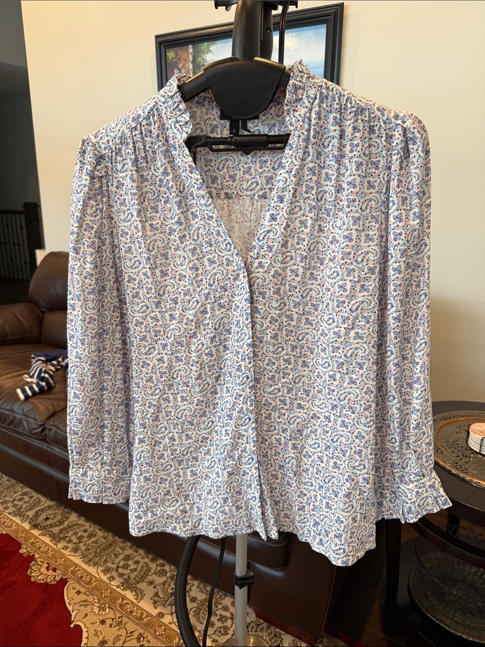 Paige Light Blue Paisley Button-Front Women’s Blouse